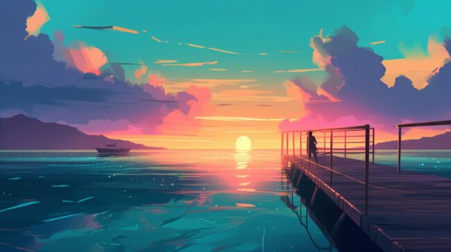 Ocean Sunset Lofi Background