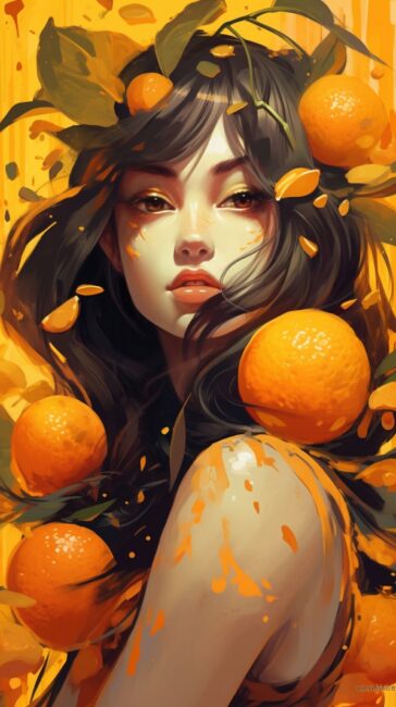 Orange Background of Girl and Oranges