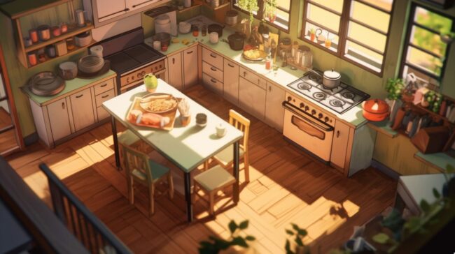 Over head View Kitchen Lofi Background
