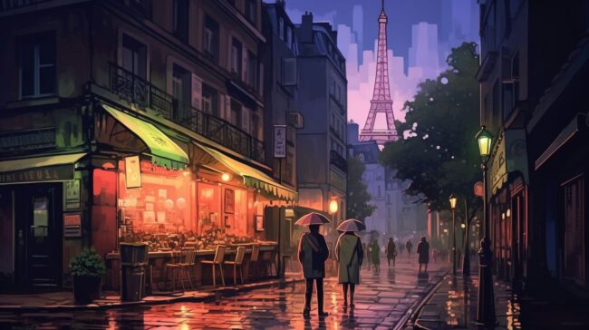 Paris Night Scene Lofi Background