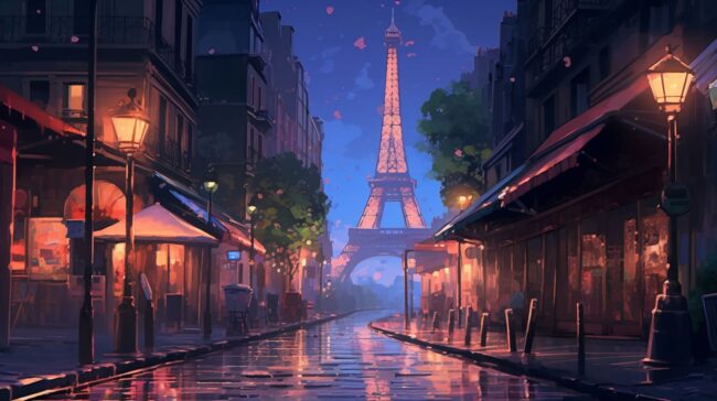 Paris at Night Lofi Wallpaper