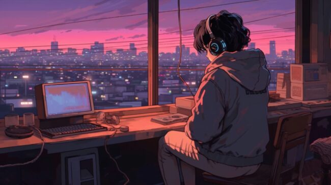 Pink Aesthetic Study Scene Lofi Background