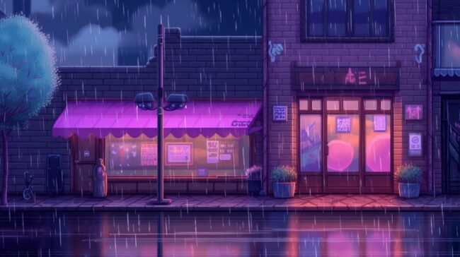 Pink Kawaii Shop at Night Lofi Background