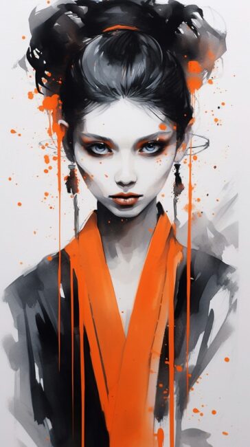 Pretty Asian Woman Orange Background