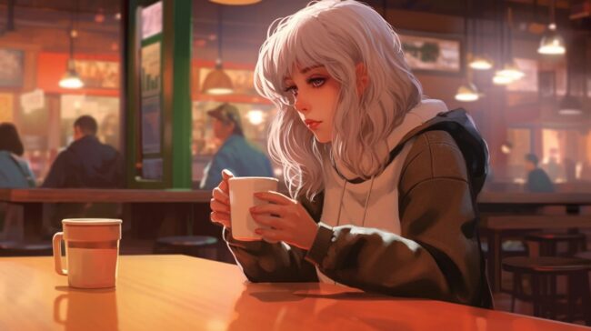 Pretty Girl at a Cafe Lofi Background