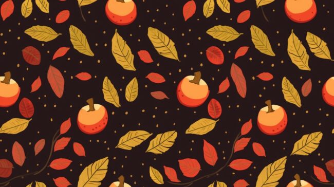 Pumpkin and Leaves Pattern Fall Wallpaper