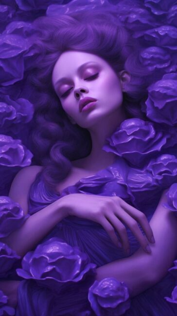 Purple Aesthetic Wallpaper with Girl and Flowers