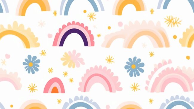 Rainbow Background with Flowers