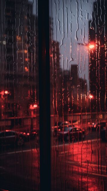 Red Background of Rain Against a Window