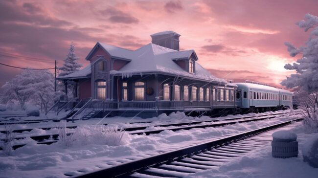 Snowy Train Station Winter Background