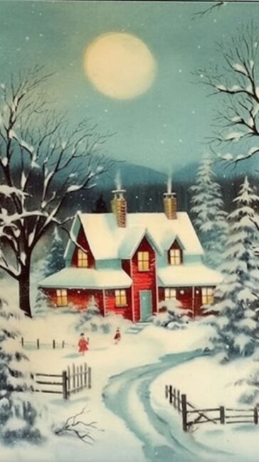 Snowy Vintage Village Winter Background