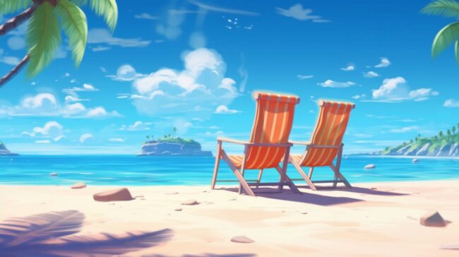 Sun Chairs on the Beach Background