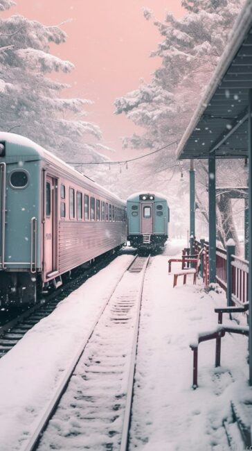 Trains in the Snow Winter Background