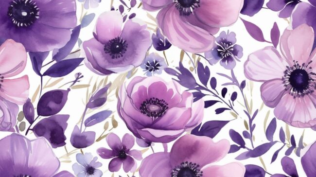 Watercolor Flowers Purple Background