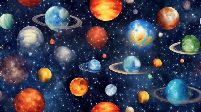 Watercolor Planets Galaxy Background Desktop