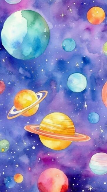 Watercolor Planets Space Wallpapers
