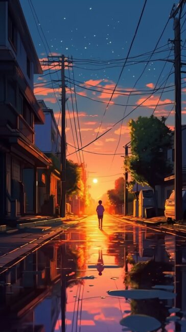 Wet Suburb Street at Night Lofi Background