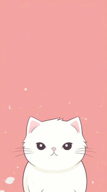 White Cat on Pink Simple Wallpaper