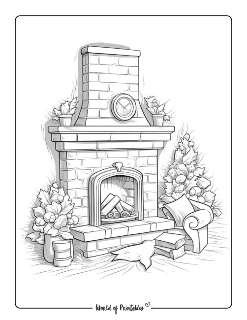 Winter Coloring Page - fireplace