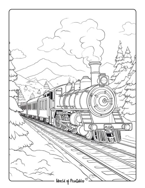 Winter Coloring Page - train