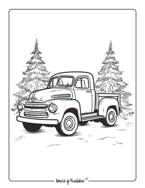 Winter Coloring Page - truck in snow