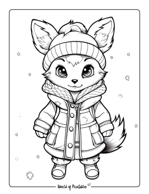 Winter Coloring Page - cute fox
