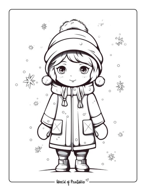 Winter Coloring Page - cute girl