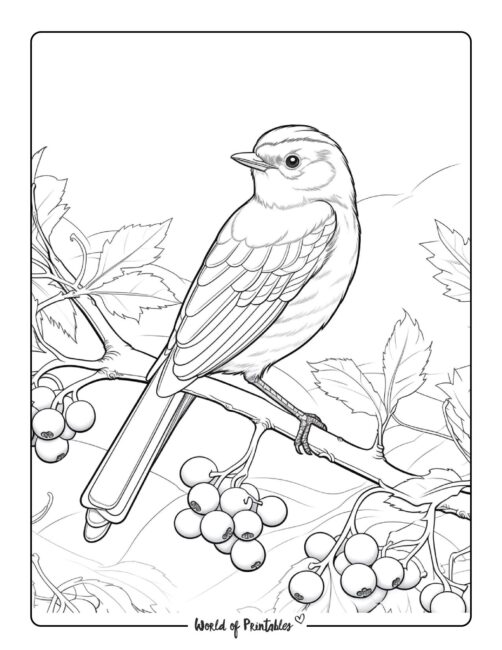 Winter Coloring Page - bird and berries