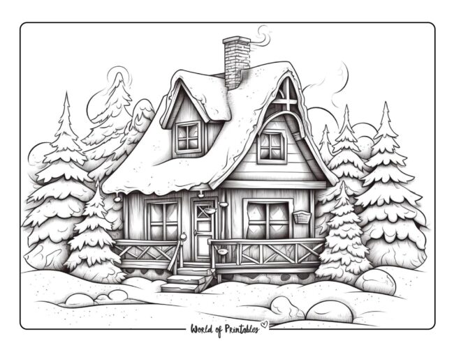Winter Coloring Sheet - lodge