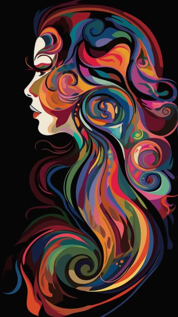 abstract wallpaper of a colorful woman hair