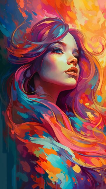 abstract wallpaper of a woman with colorful long hair