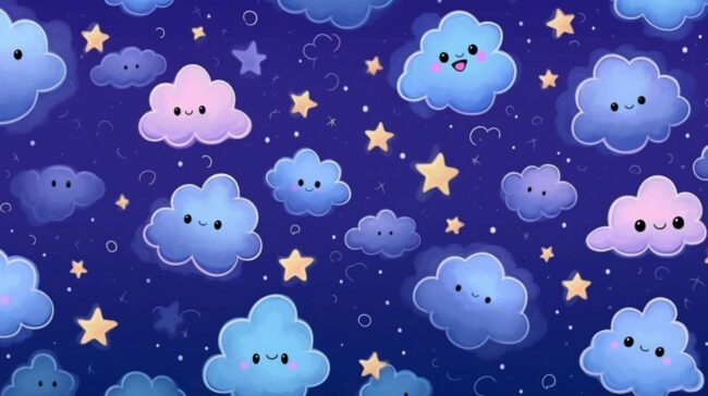 background wallpaper of cute anime style kawaii stars in blue violet tones