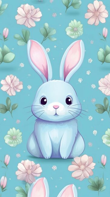 bunny and flower pattern wallpaper