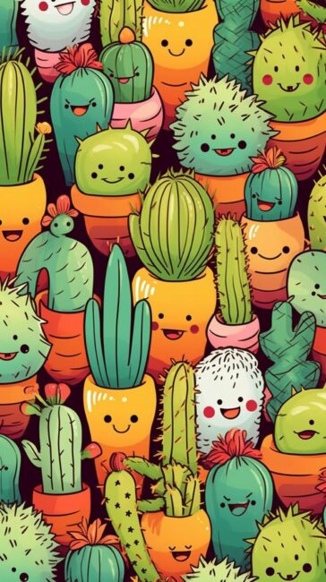 chibi cactus phone wallpaper pattern