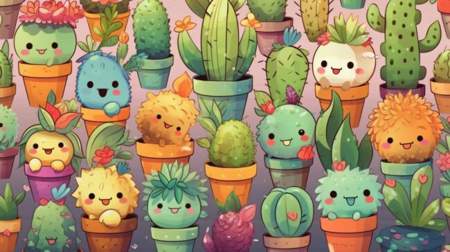 chibi style cacti wallpaper