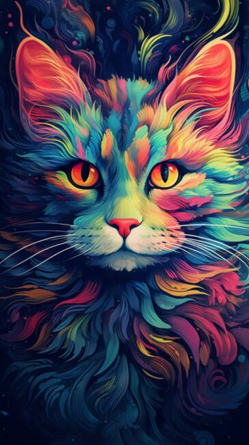 colorful wallpaper of a cute cat