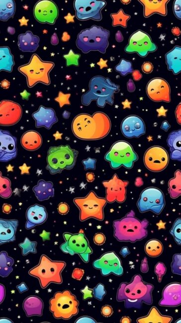 colorful wallpaper of cute_kawaii_stars on black background
