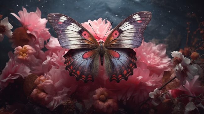 cool desktop wallpaper of a butterfly on a pink flower