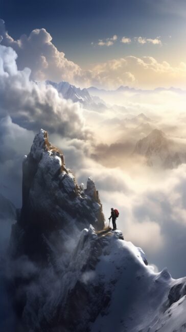 cool wallpaper of a man on top of mountain walking through clouds in the sky