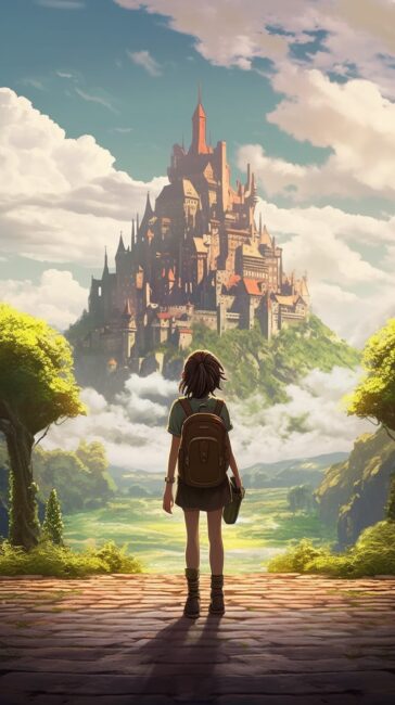 cool wallpaper of anime character looking at a castle