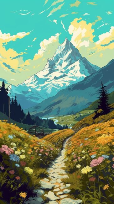 cool wallpaper of mountain scenery and path