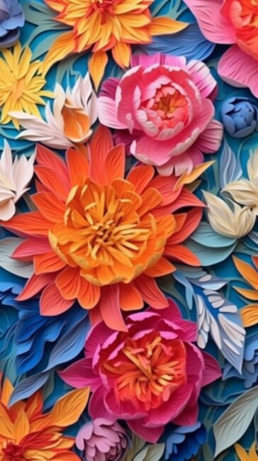 cool wallpaper of origami Peony summer blooming pattern painting