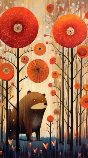 cute abstract wallpaper of bears in trees