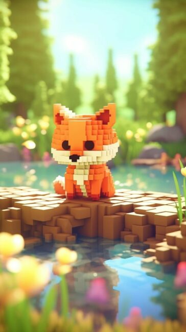 cute adorable voxel fox wallpaper