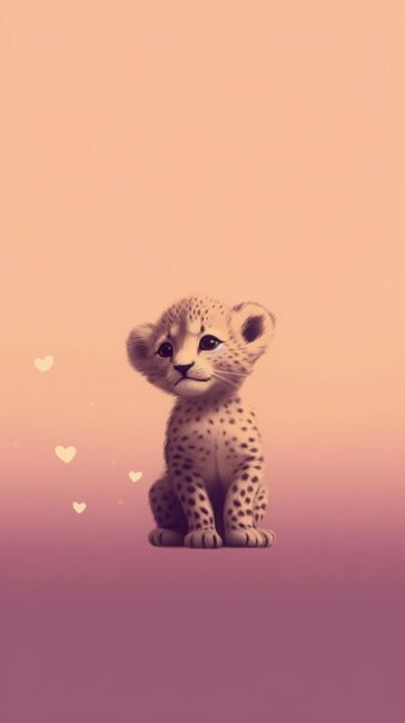 cute baby cheetah on a light purple background