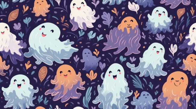 cute ghosts boho pattern background