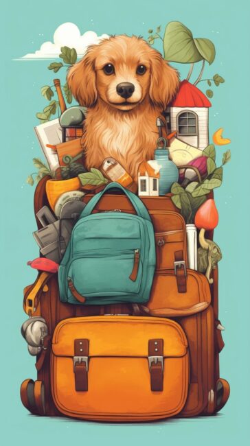cute illustration of dogs and bags