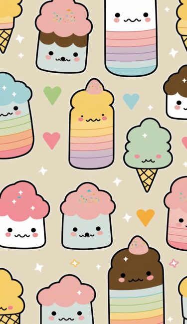 cute kawaii ice creams background