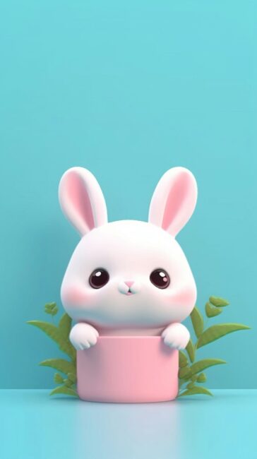 cute pink bunny and blue background wallpaper