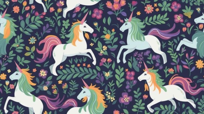 flowers and unicorn pattern wallpaper